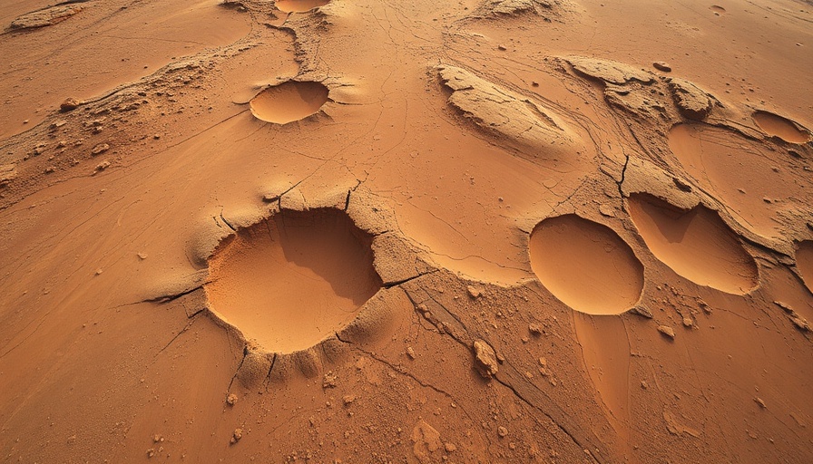 Martian landscape with ancient ocean terrain and craters.