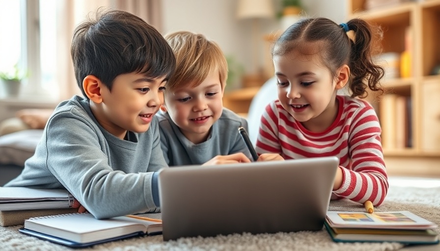 Kids exploring educational games on a laptop in a cozy study setting.