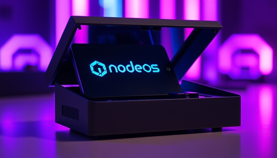 QNodeOS Quantum Operating System device with neon lighting.