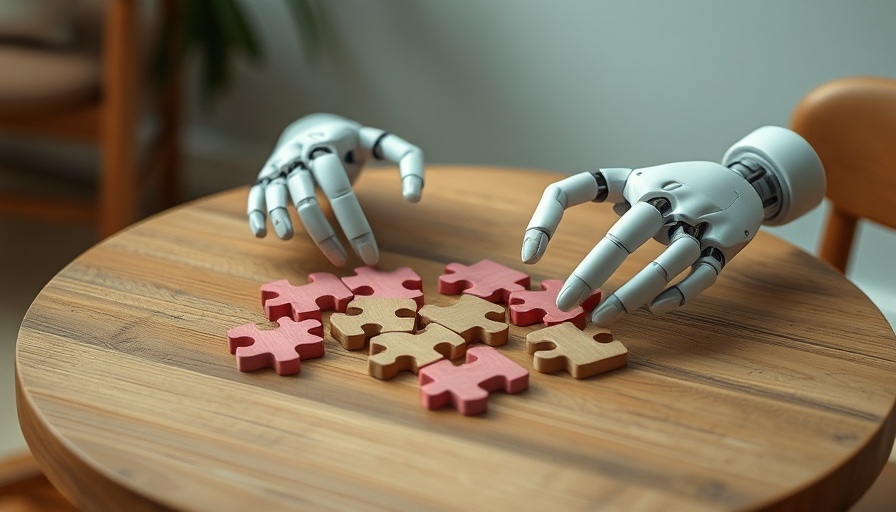 Robotic hands solving puzzle on table, Google DeepMind Robotics Revolution.