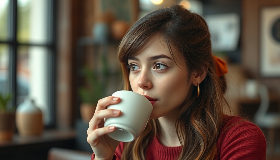 Woman sipping mushroom coffee in cozy setting