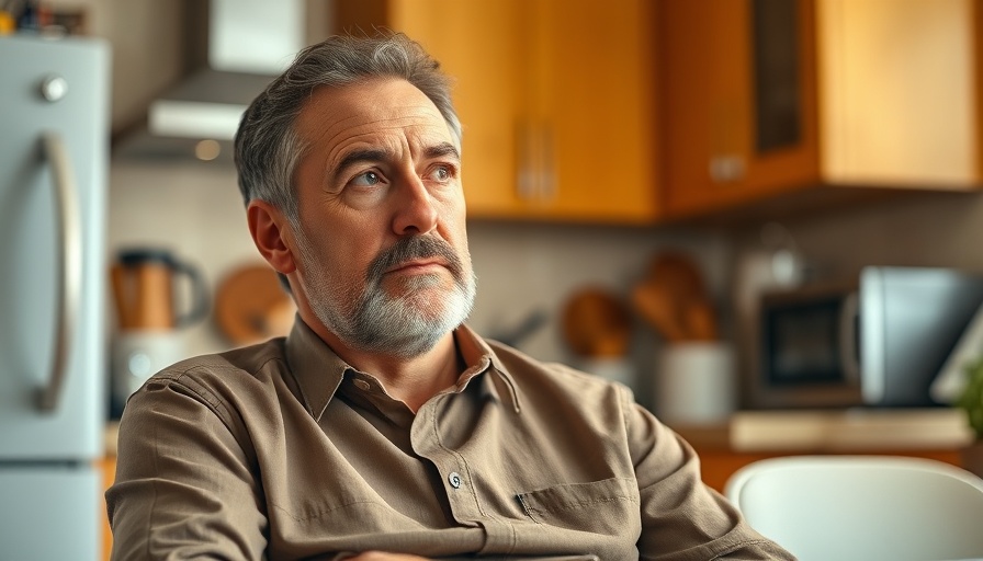 Middle-aged man in a kitchen providing grief support.
