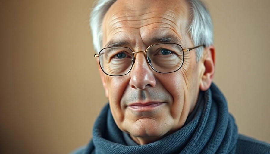 Calm older man in blue scarf symbolizes energy healing.