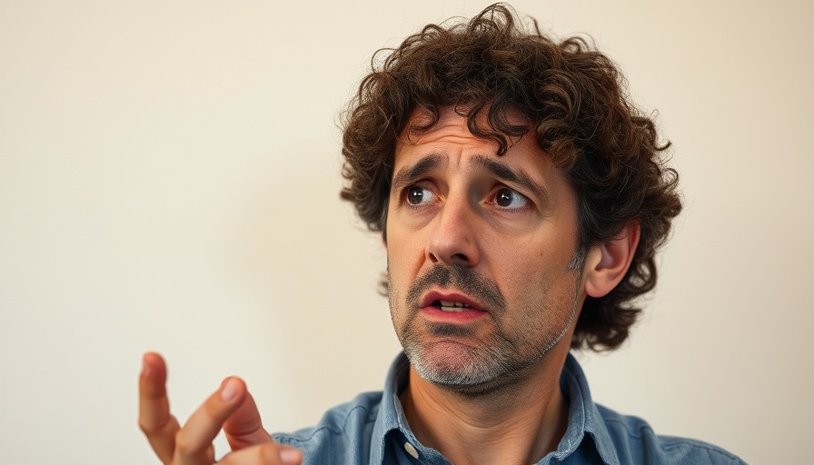 Middle-aged man discussing benefits, concerned expression.