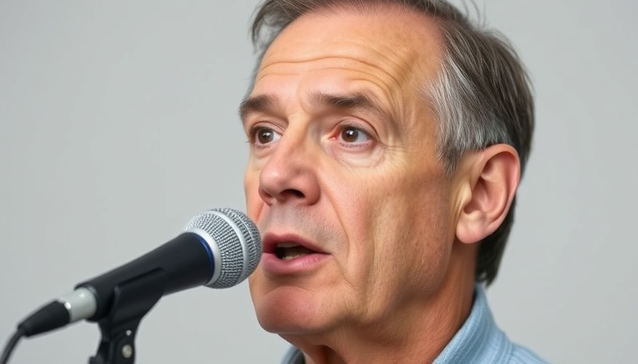 Middle-aged man speaking about health on a microphone.