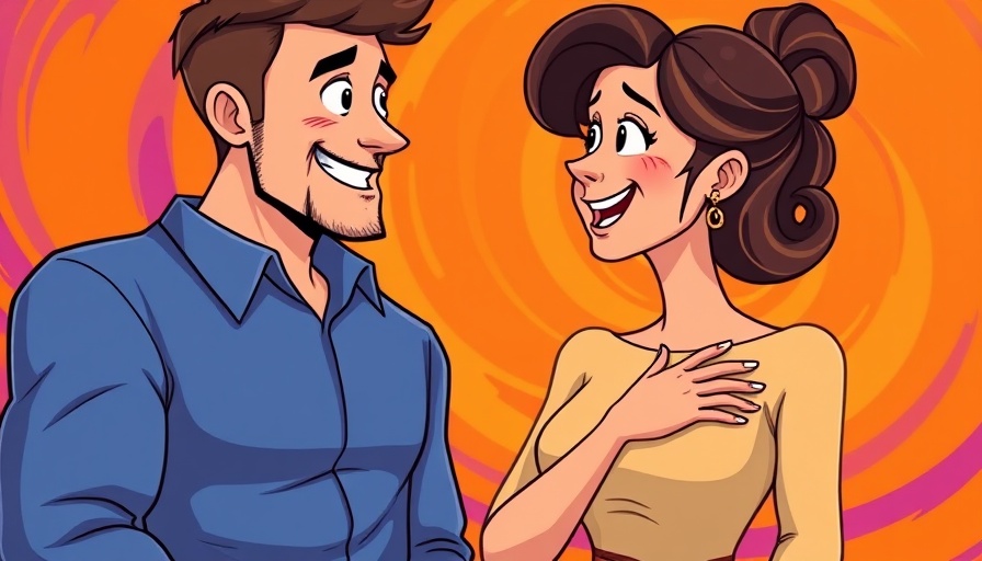 Illustration of a couple speaking from the heart with a colorful background.