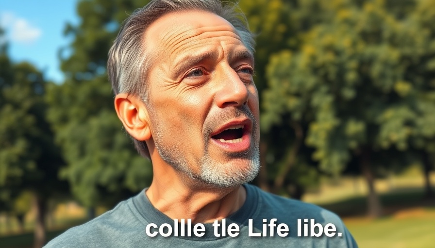 Mature man discussing foundational biohacks outdoors with nature background.