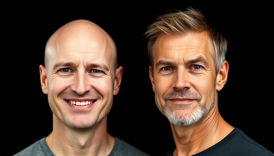 Health transformation results poster featuring two middle-aged men.