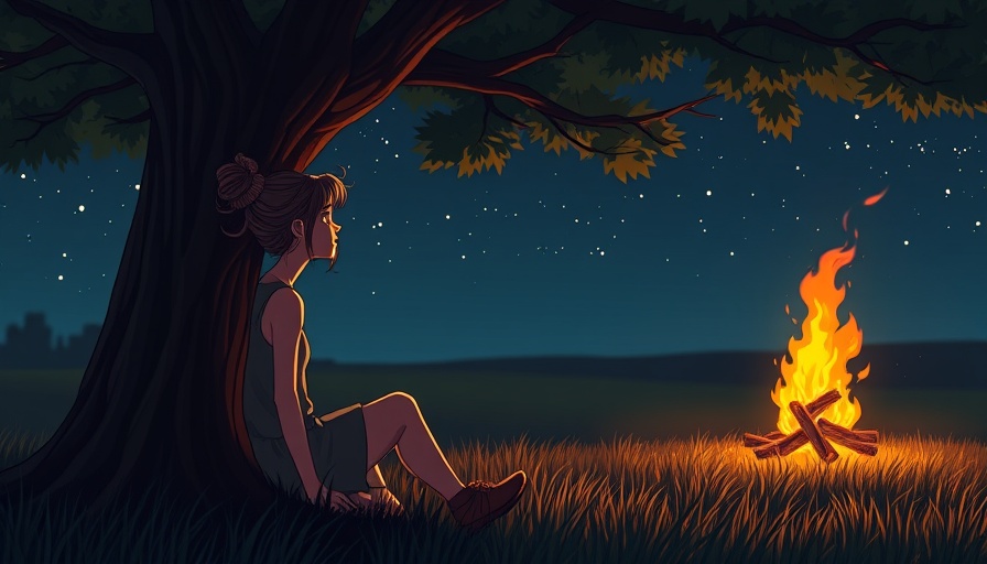 Cartoon of a woman letting go instead of seeking revenge, serene nighttime setting.