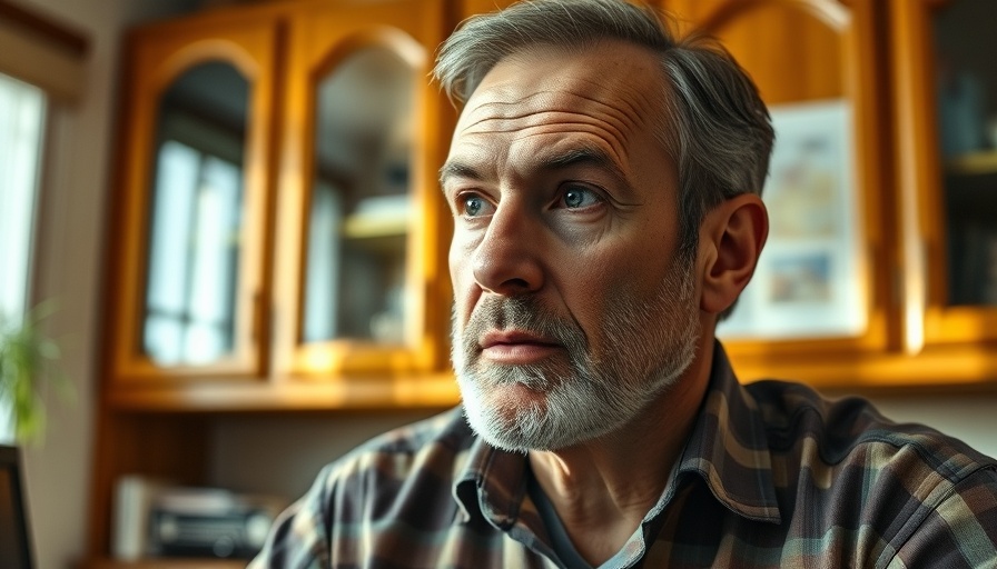 Thoughtful middle-aged man discussing personal growth after loss.