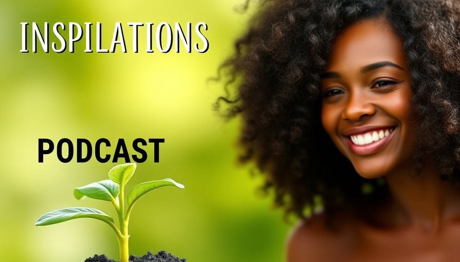 Personal growth after loss podcast cover with plant sprout and smiling woman.