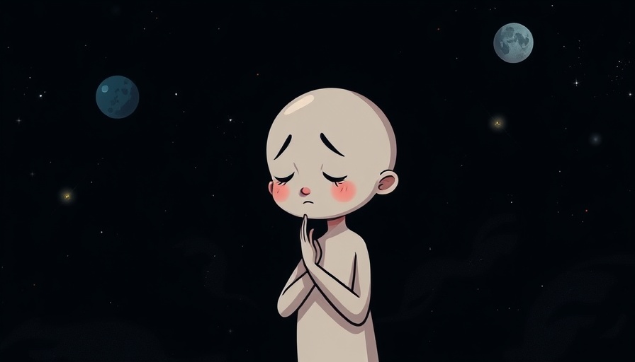 Abstract figure contemplating in cosmic background, personal growth theme.