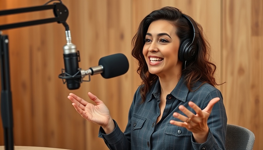 Confident woman discussing health optimization in podcast studio.