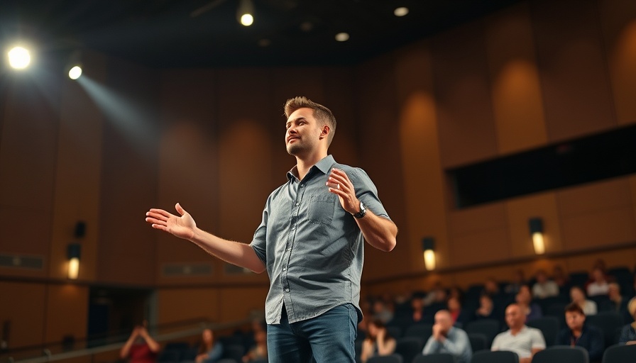 Speaker discussing human biology and biohacking on stage
