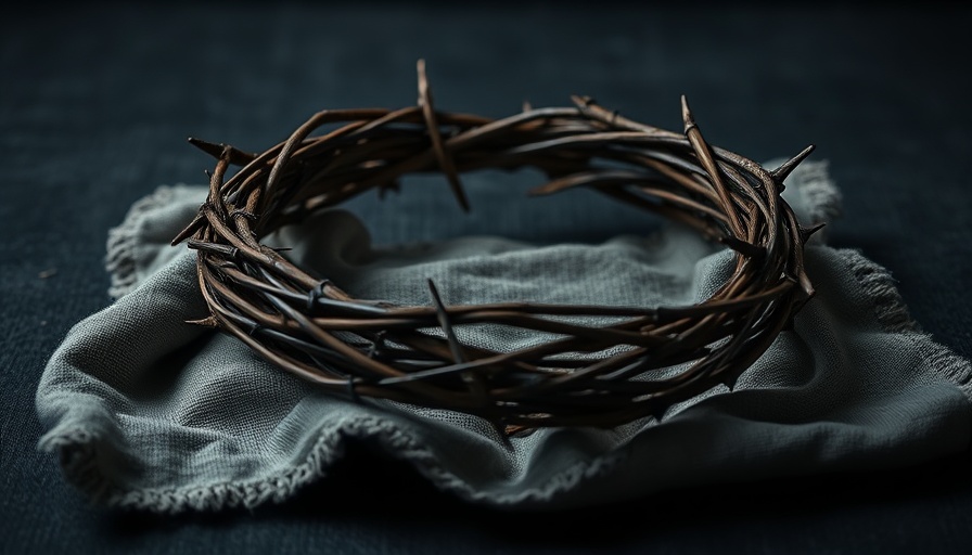 Crown of thorns symbolizing coping with loss, somber setting.