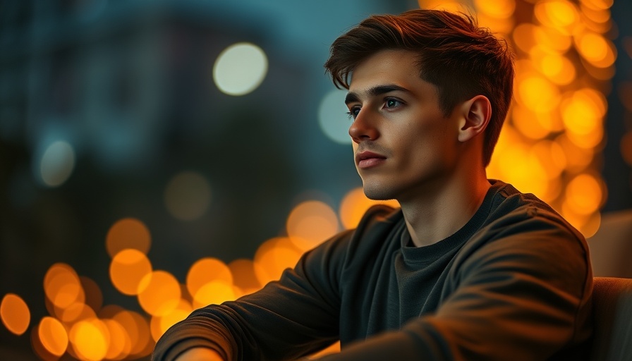 Young man discussing AI and quantum technology, cinematic portrait.