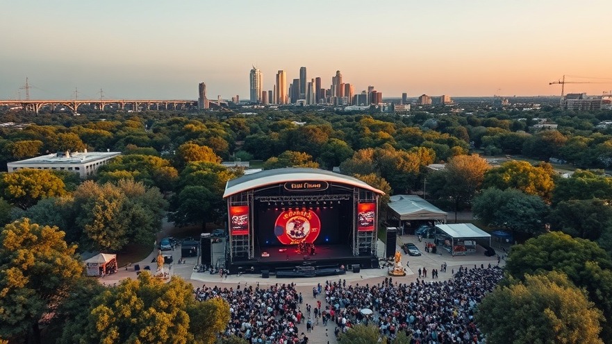 Aerial view of SXSW festival at Zilker Park, showcasing Austin local events and community connection.