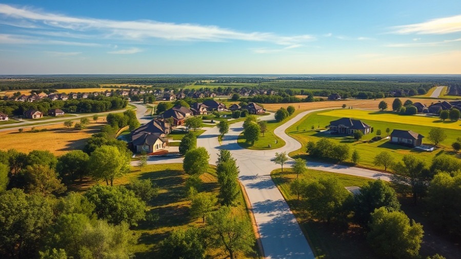 Aerial view of a vibrant new home community in Hockley, Texas, showcasing healthy homes design.