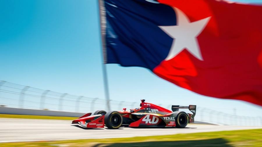 Exciting Austin weekend events with a race car and Texas flag.