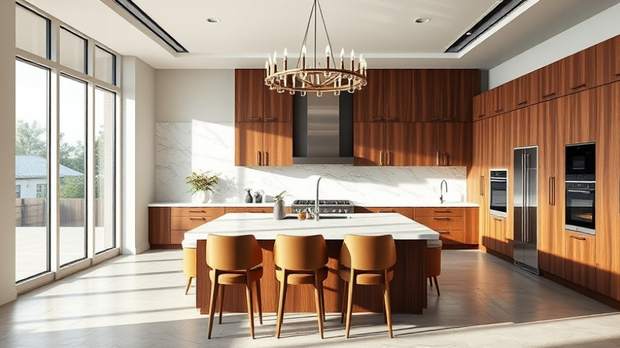 Modern kitchen with marble island in new home communities Cypress