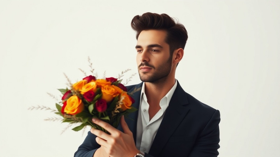 Artistic portrait of man holding flowers at Austin live music events.