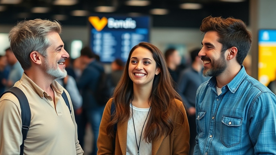 Smiling group discussing events, Austin weekend events backdrop.