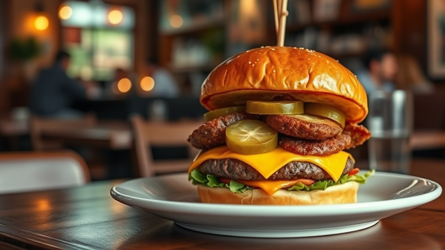 Texas must-try burger with pickles and cheese in restaurant setting