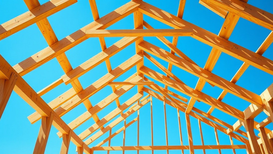 Houston market forecast 2025: wooden house framework under clear sky.