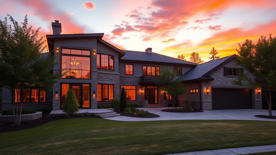 Modern luxury home in new home communities Austin at sunset.