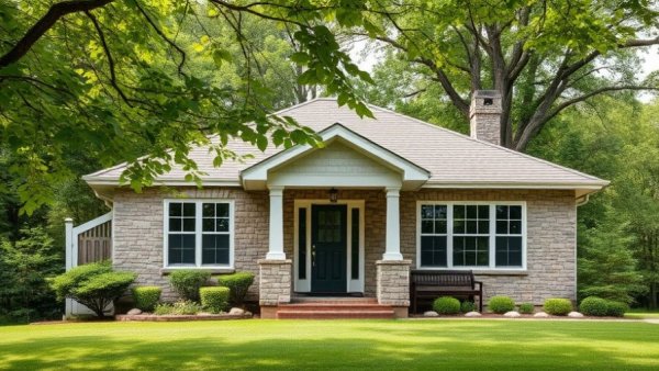 Aderra at Audubon senior living community stone facade house, photorealistic.