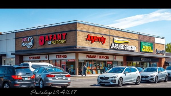 Shopping center in Northwest Houston with various stores and parking area.