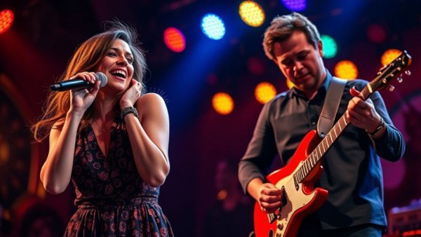 Live performance at Austin community event with singer and guitarist.