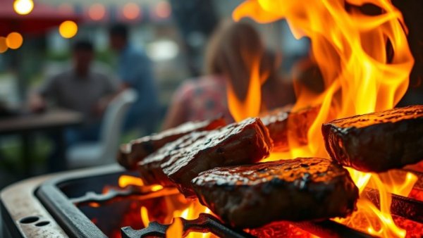 Sustainable steak grilling in Austin over an open flame.