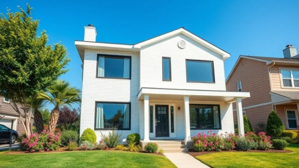 Modern two-story house in new home development at Everly.