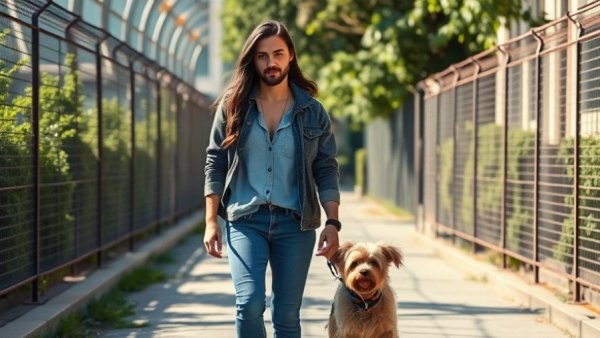 Austin community boardwalk closed sign with couple walking a dog in sunlight.
