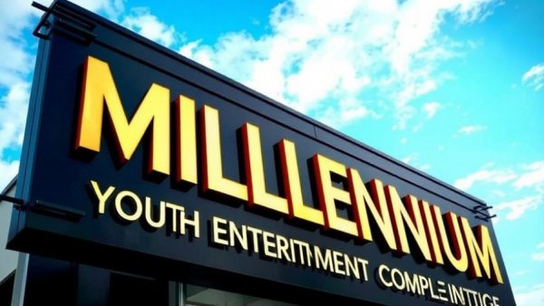 Sign for Millennium Youth Entertainment Complex in Austin Community.