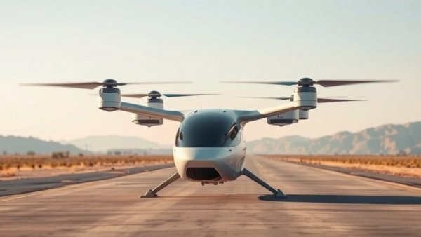Futuristic Austin Air Taxis on runway with desert background