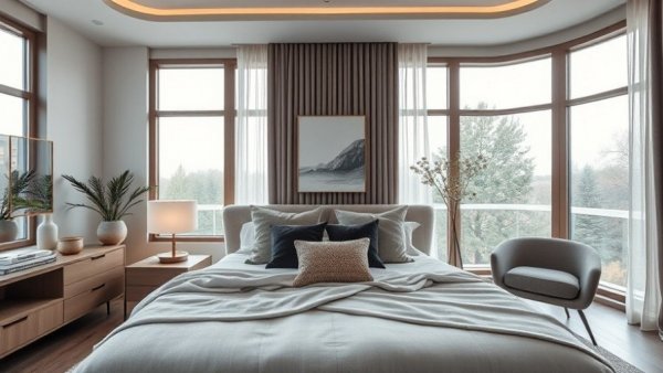 Modern Austin real estate bedroom with elegant decor and soft lighting.