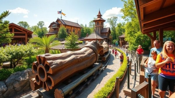 Austin Community Theme Park COTALAND with the Soggy Logger ride, vibrant scene.