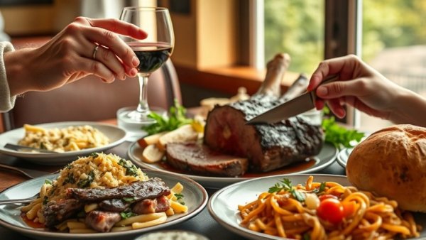 Elegant table setting with gourmet dishes, perfect for Austin restaurants open on Christmas.