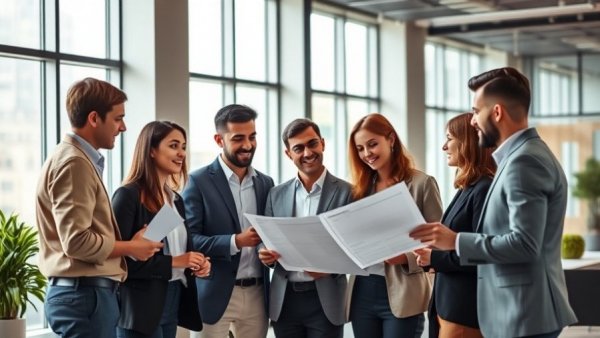 Colleagues reviewing Texas small business client satisfaction surveys.
