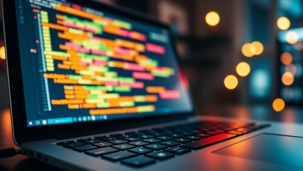 AI tools code on a laptop screen in a dimly lit Texas office.