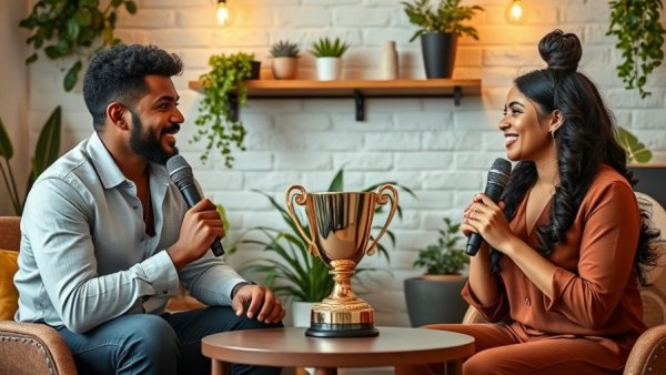 AI Tools for Logistics discussion setting with a trophy centerpiece.