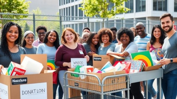 Austin Community Giving Tuesday donation activity with smiling volunteers.
