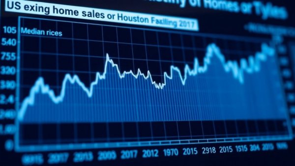 Graph of US existing home sales and median prices with Houston real estate trend focus.
