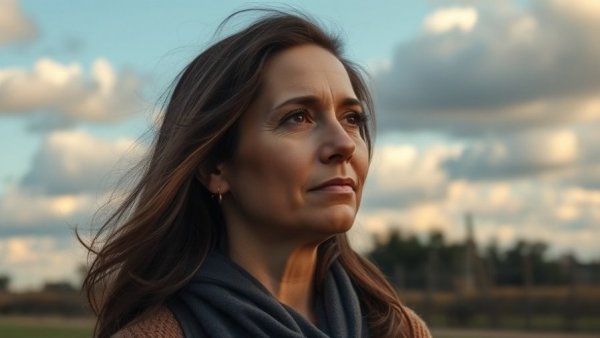 Introspective woman outdoors, thoughtful expression.