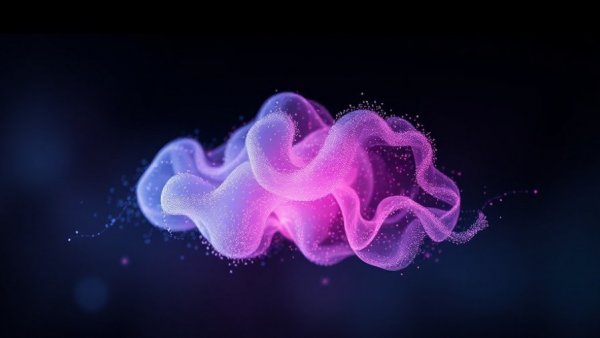 AI Tools digital cloud in luminescent neon particles.