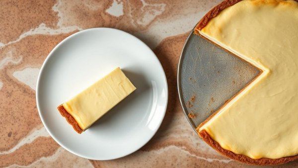 Creamy pie slice on a plate, marbled cork background, Pantone Color of the Year 2026 inspiration.