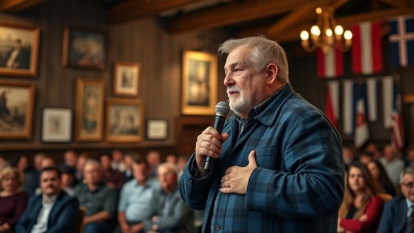 Community event with speaker, audience, and rustic decor, Texas AG Ken Paxton immigrant nonprofits.