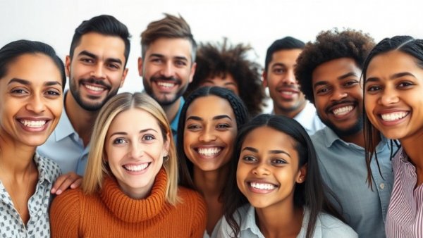Diverse team smiling together representing AI tools for market research.